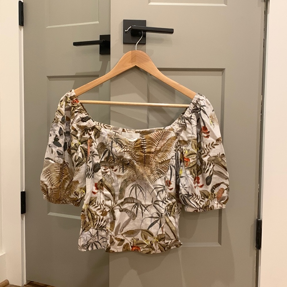 White & green floral top